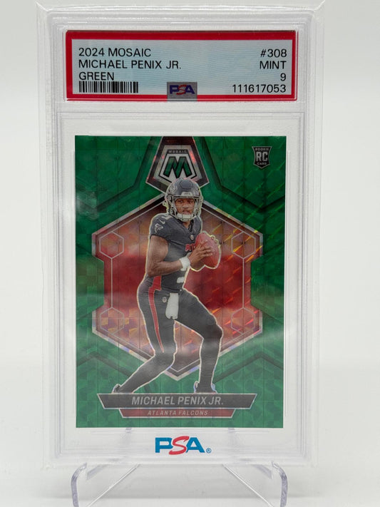 2024 Panini Mosaic Prizm Michael Penix Jr Green RC PSA 9