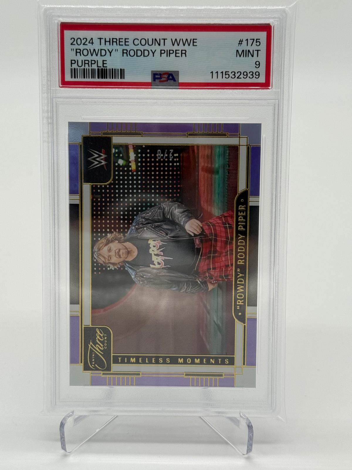 2024 Panini Three Count WWE Rowdy Rody Piper Purple 2/8 PSA 9