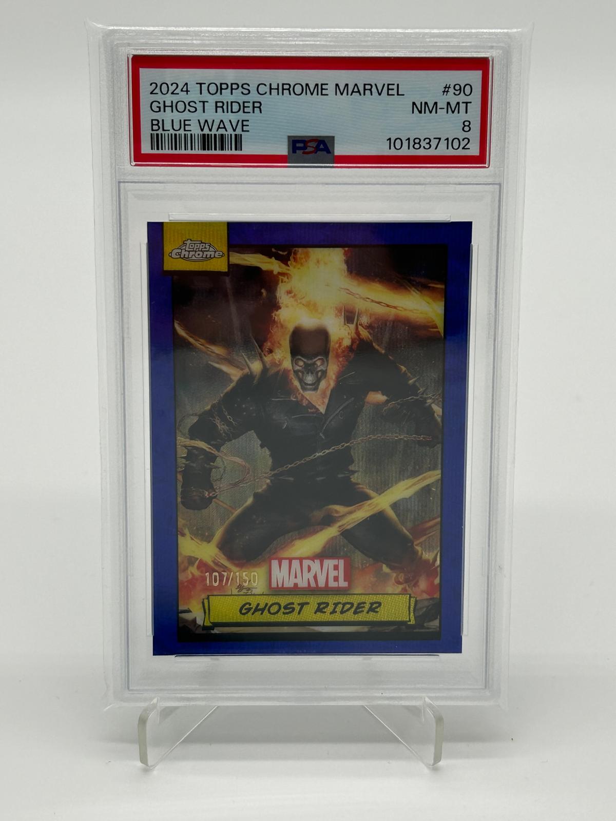 2024 Topps Chrome Marvel Ghost Rider Blue Wave /150 PSA 8