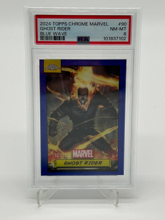 2024 Topps Chrome Marvel Ghost Rider Blue Wave /150 PSA 8