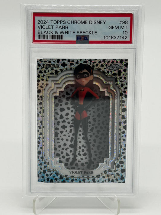 2024 Topps Chrome Disney Violet Parr Black & White Speckle /101 PSA 10