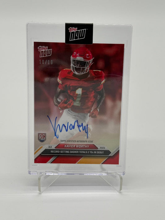 2024 Topps Now Xavier Worthy Record Rookie Auto 10/10 On Card