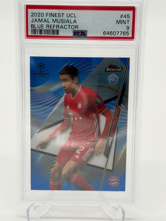 2020 Topps Finest UCL Jamal Musiala RC Blue Refractor 049/150 PSA 9