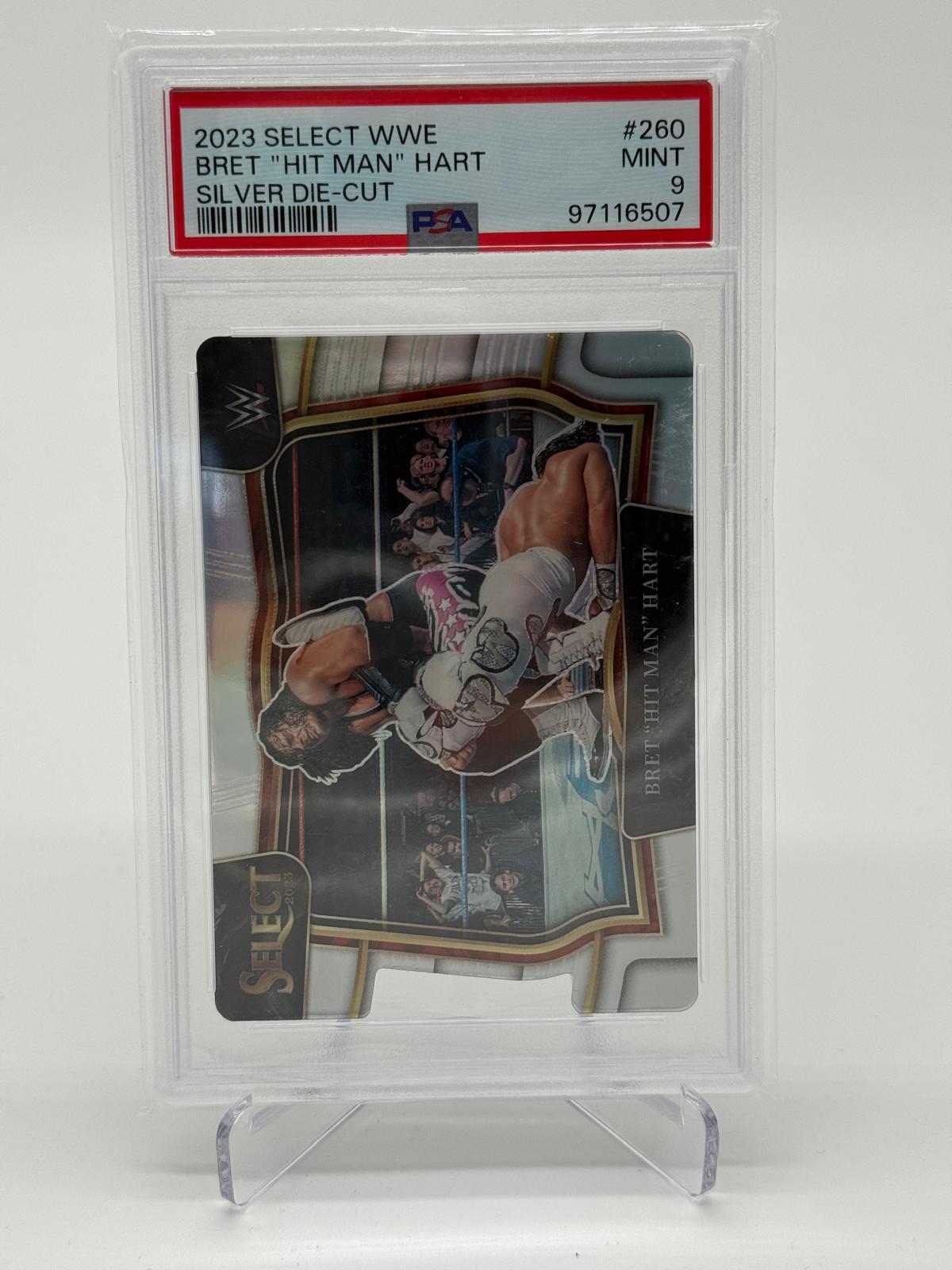 2023 Panini Select WWE Bret "Hit Man" Hart Silver Die Cut PSA 9