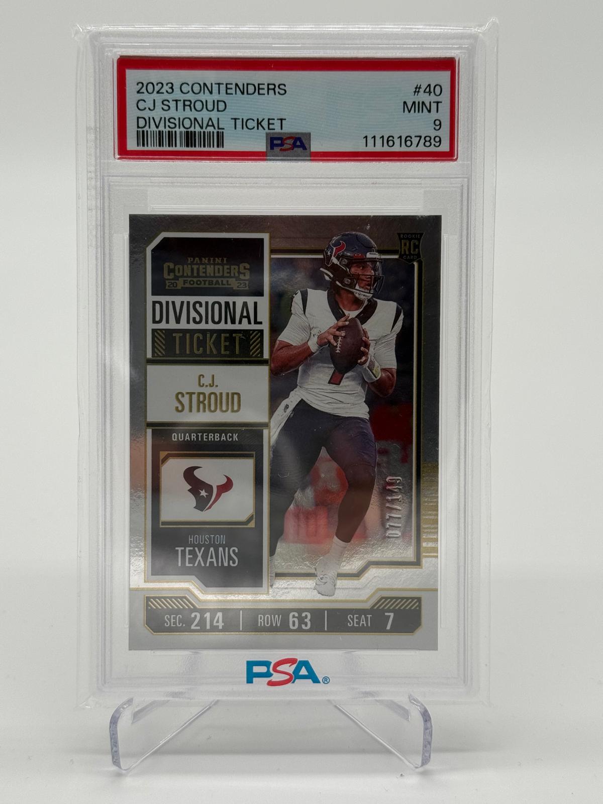 2023 Panini Contenders Divisional Ticket CJ Stroud Texans RC Rookie 077/149 PSA 9