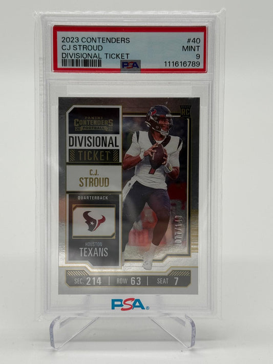 2023 Panini Contenders Divisional Ticket CJ Stroud Texans RC Rookie 077/149 PSA 9