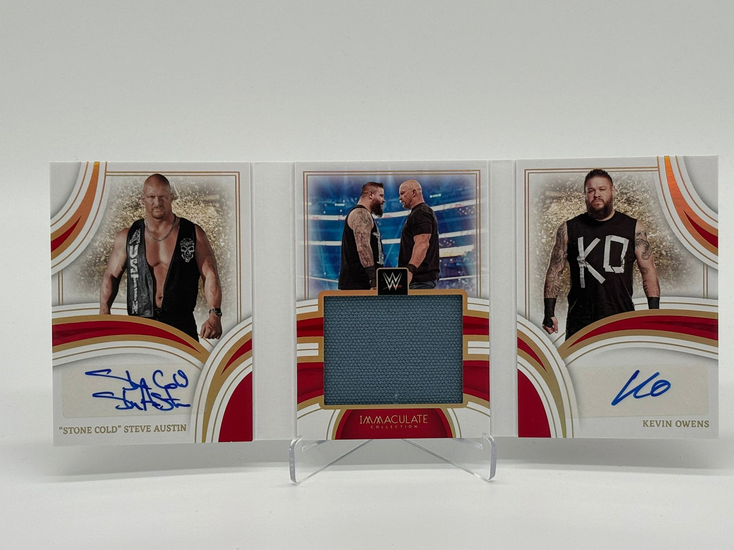 2023 Panini Immaculate WWE "Stone Cold" Steve Austin & Kevin Owens Dual Mat Autographs /10