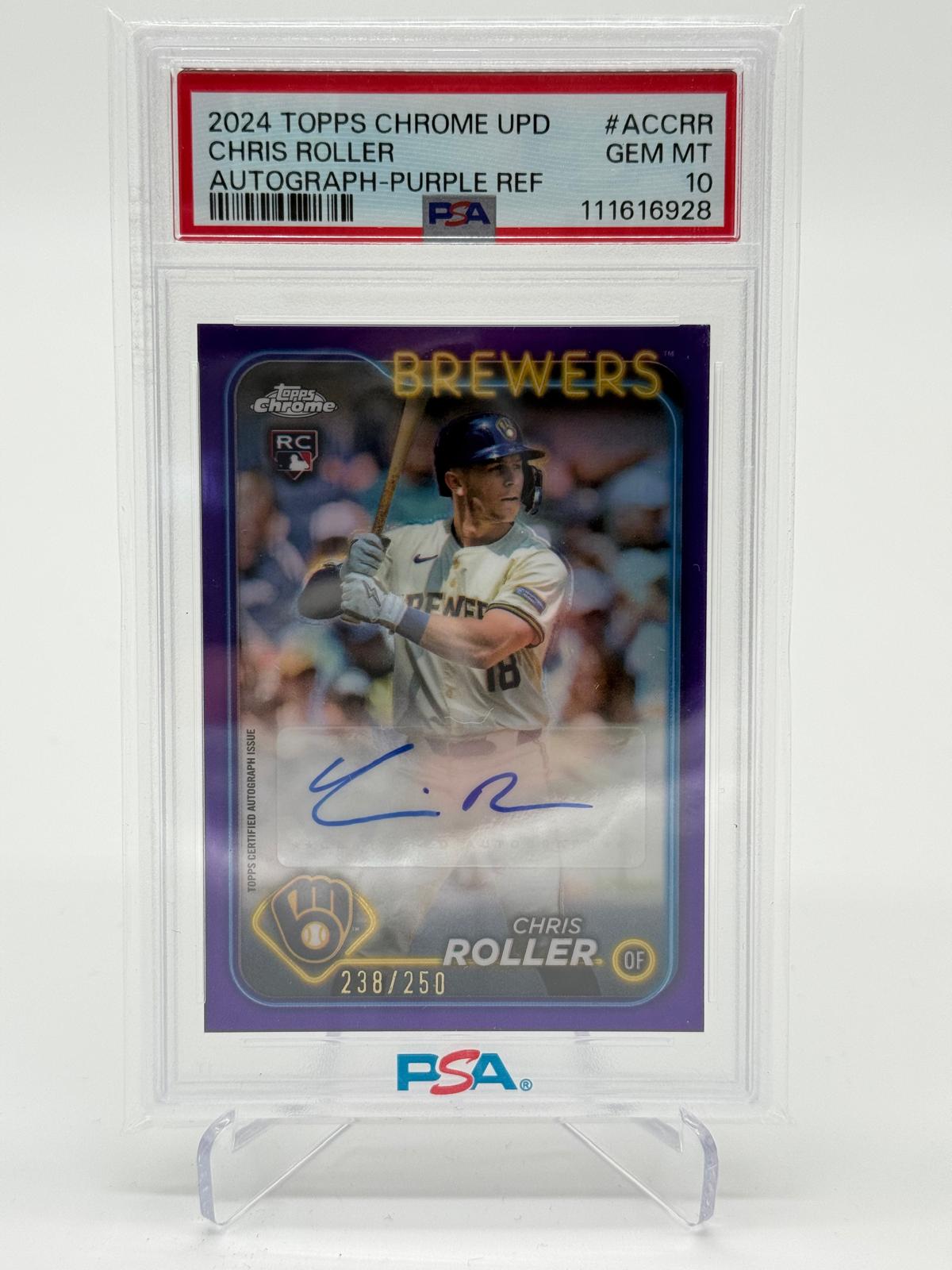 2024 Topps Chrome UPD Chris Roller Autograph Purple Refractor PSA 10 238/250