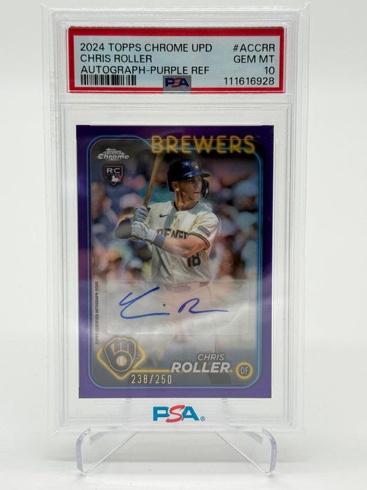 2024 Topps Chrome UPD Chris Roller Autograph Purple Refractor PSA 10 238/250
