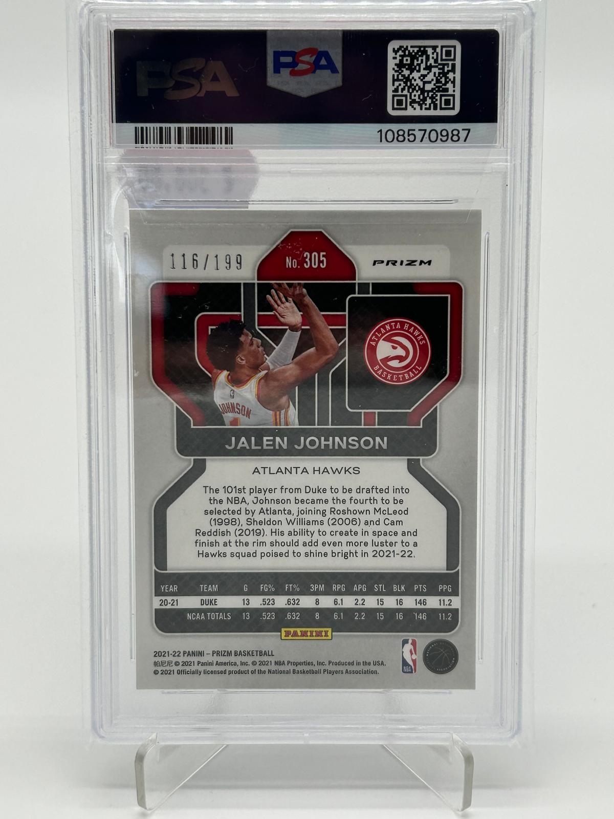 2021 Panini Prizm Jalen Johnson Blue Prizm /199 PSA 10
