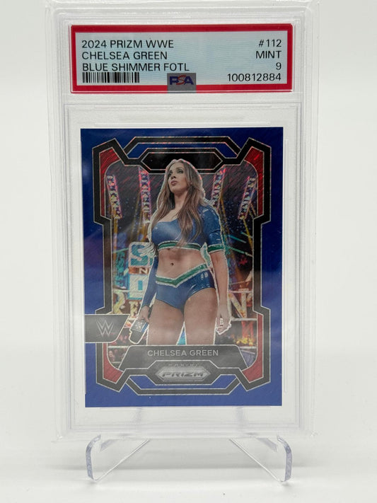 2024 Panini Prizm WWE Chelsea Green Blue Shimmer FOTL 01/11 PSA 9