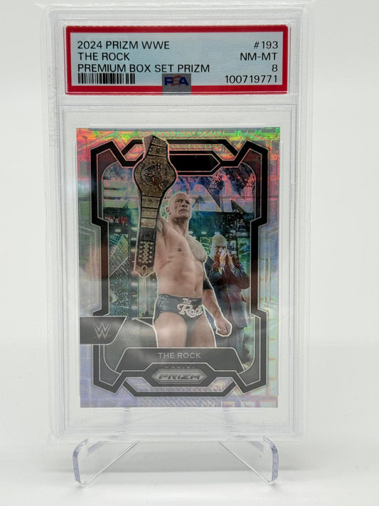 2024 Panini Prizm WWE The Rock Premium Box Set Prizm 087/199 PSA 8