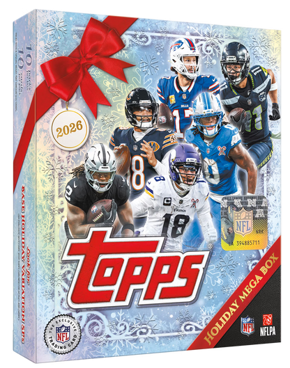 2026 Topps Holiday Football Mega Box – NFL Trading Cards mit 10 Packs und 100 Sammelkarten