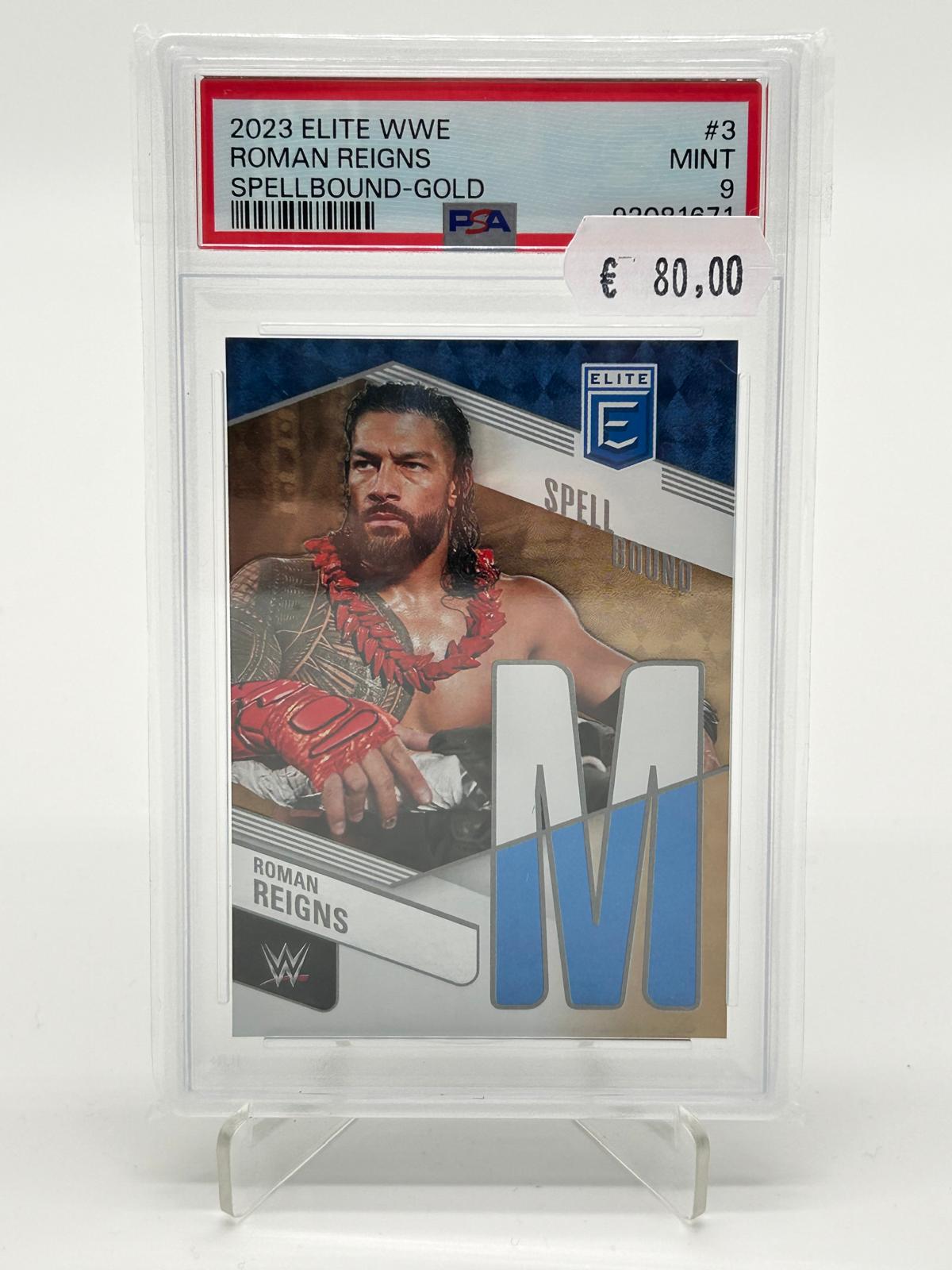 2023 Panini Elite WWE Roman Reigns Spellbound Gold /10 PSA 9