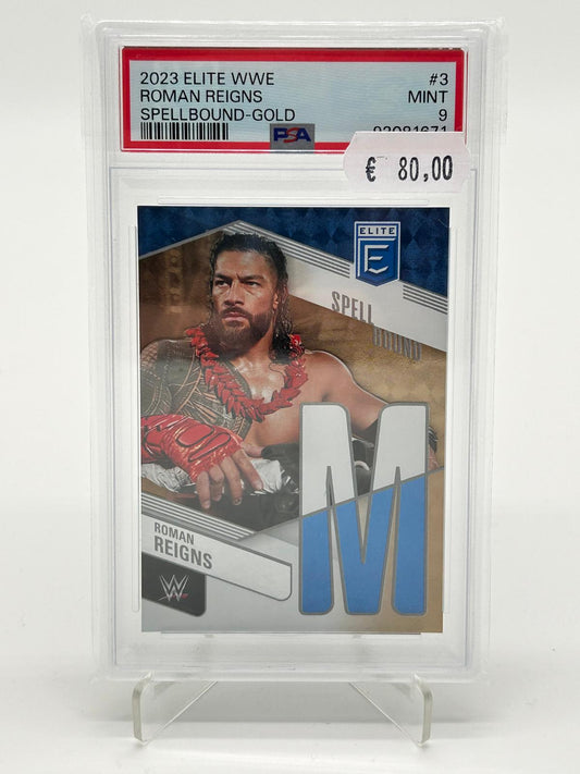 2023 Panini Elite WWE Roman Reigns Spellbound Gold /10 PSA 9