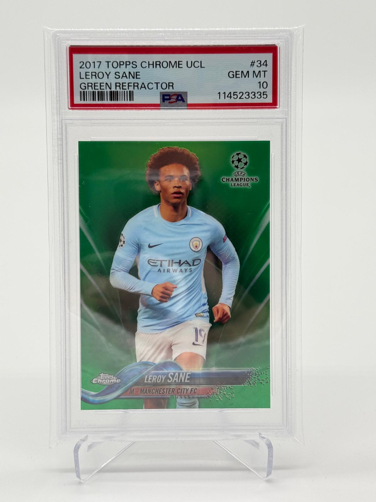 2017 Topps Chrome UCL Leroy Sane /99 Green Refractor PSA 10