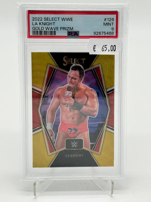 2022 Panini Select WWE LA Knight Gold Wave Prizm /10 PSA 9