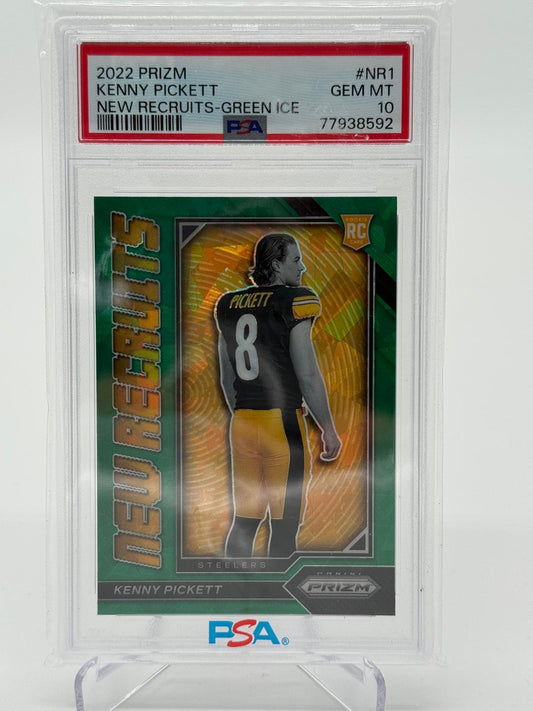 2022 Kenny Pickett Panini Prizm New Recruits Prizms Green Ice RC PSA 10