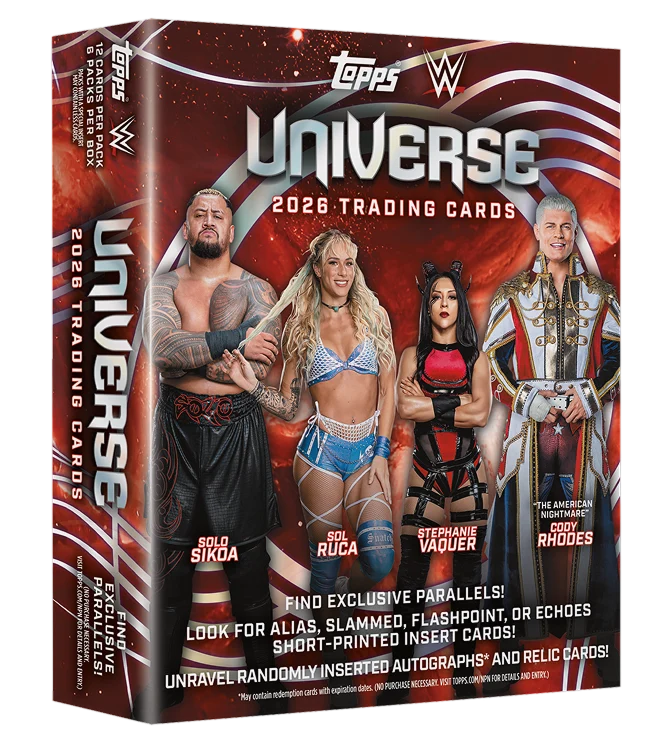 Topps Universe WWE 2026 Mega Box mit 72 WWE Trading Cards