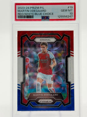 2023/24 Panini Prizm Red/White/Blue Marton Odegaard PSA10