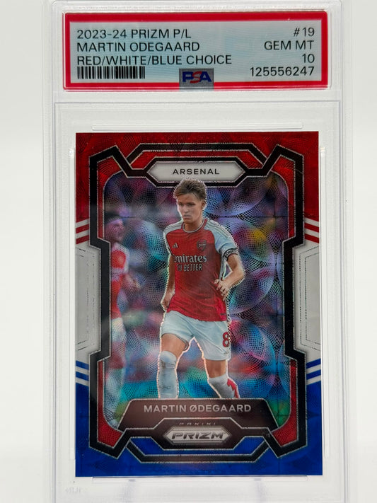 2023/24 Panini Prizm Red/White/Blue Marton Odegaard PSA10