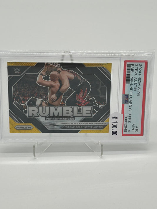 2024 Panini Prizm WWE Steve Austin Rumble Performances Gold /10 PSA 9