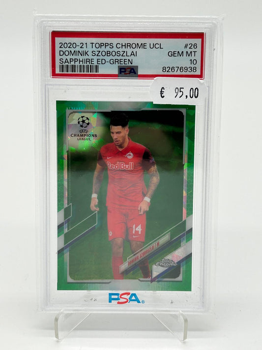2020-21 Topps Chrome UCL Sapphire Dominik Szoboszlai Green /75 PSA 10