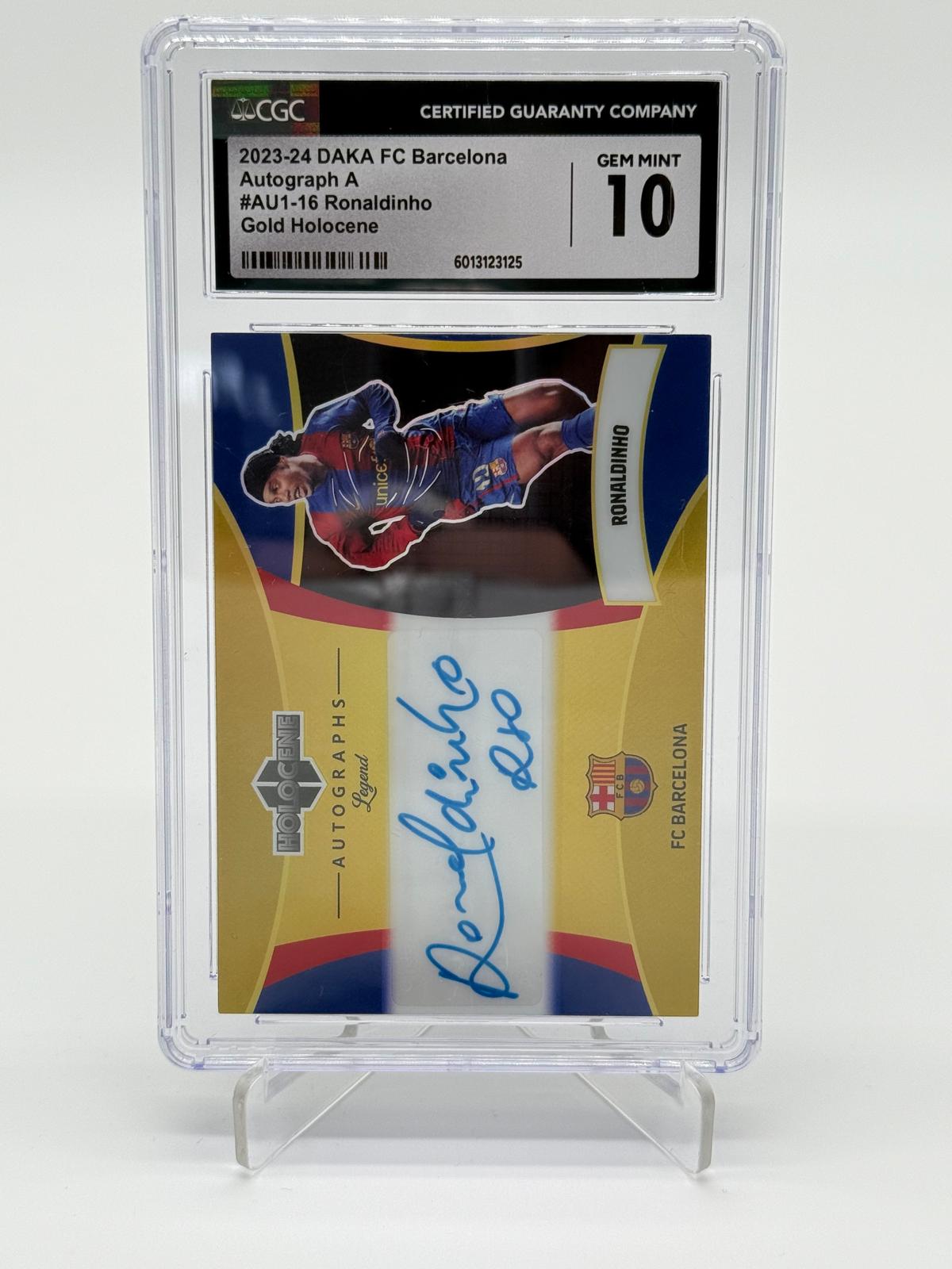 2023-24 DAKA FC Barcelona Ronaldinho legend Gold Holocence Auto 05/15 CGC 10