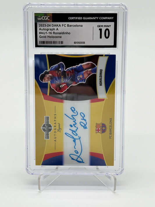 2023-24 DAKA FC Barcelona Ronaldinho legend Gold Holocence Auto 05/15 CGC 10