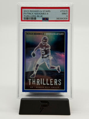 2023 Panini Prizm Patrick Mahomes II Thrillers Blue 40/50 PSA 9