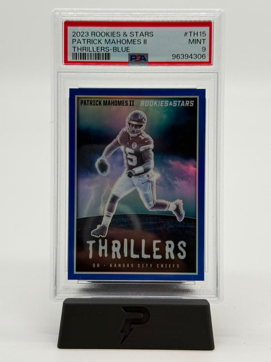 2023 Panini Prizm Patrick Mahomes II Thrillers Blue 40/50 PSA 9