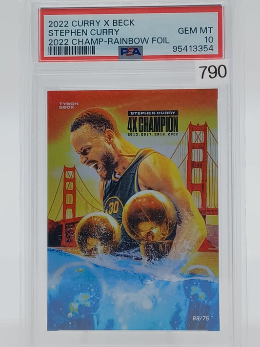 2022 Curry x Tyson Beck Stephen Curry 2022 Champ-Rainbow Foil /75 PSA 10