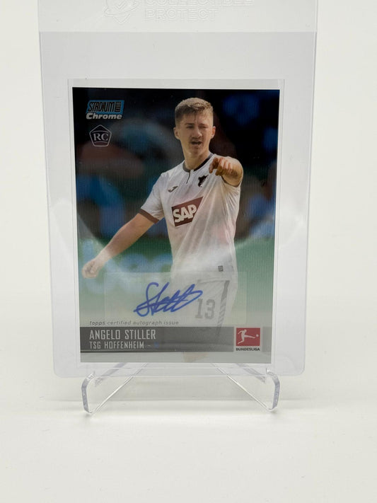 2021-22 Topps Stadium Club Chrome Bundesliga Angelo Stiller Aqua Wave RC Auto 07/79