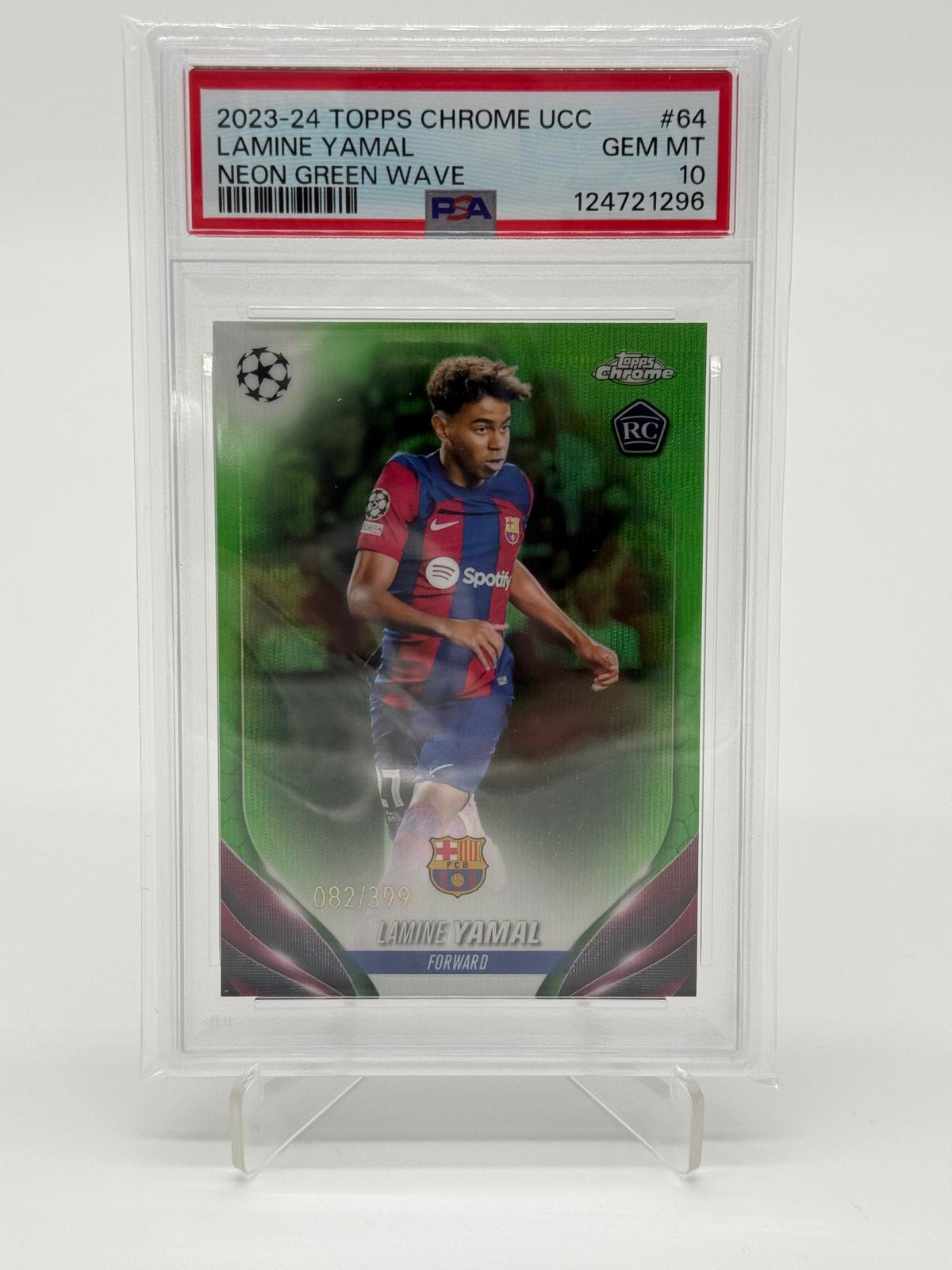 2023-24 Topps Chrome UCC Lamine Yamal RC Neon Green Wave /399 PSA 10