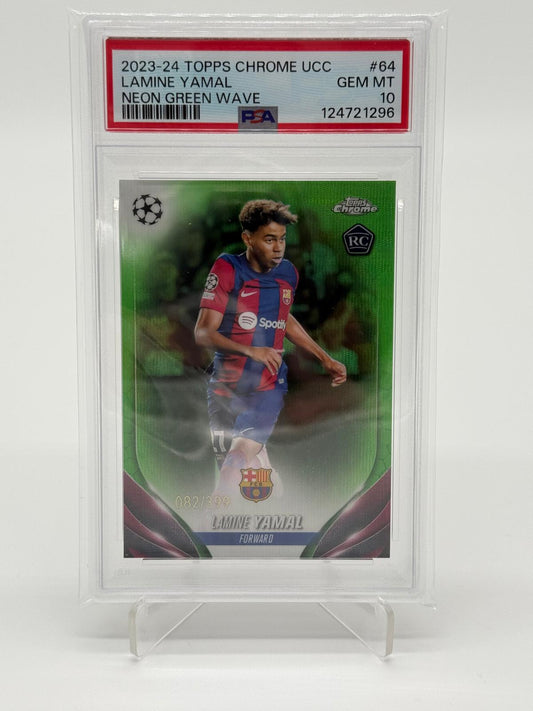 2023-24 Topps Chrome UCC Lamine Yamal RC Neon Green Wave /399 PSA 10