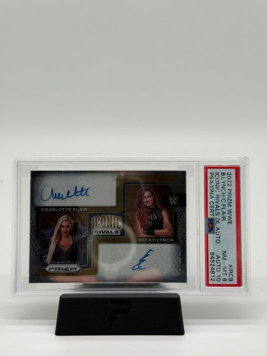 2022 Prizm WWE Iconic Rivals Dual 23/25 Becky Lynch Charlotte Flair Auto PSA 8 Auto 10