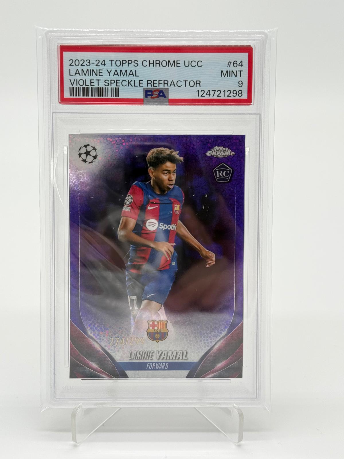 2023-24 Topps Chrome UCC Lamine Yamal RC Violet Speckle /299 PSA 9