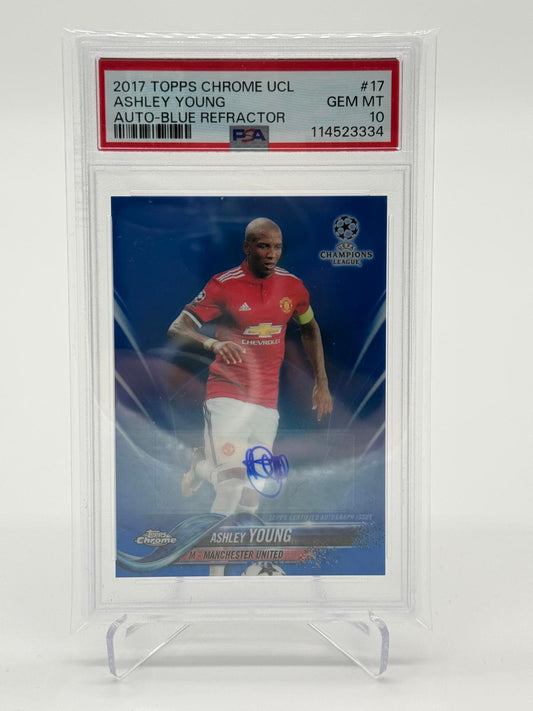 2017 Topps Chrome UCL Ashley Young Auto /150 Blue Refractor PSA 10