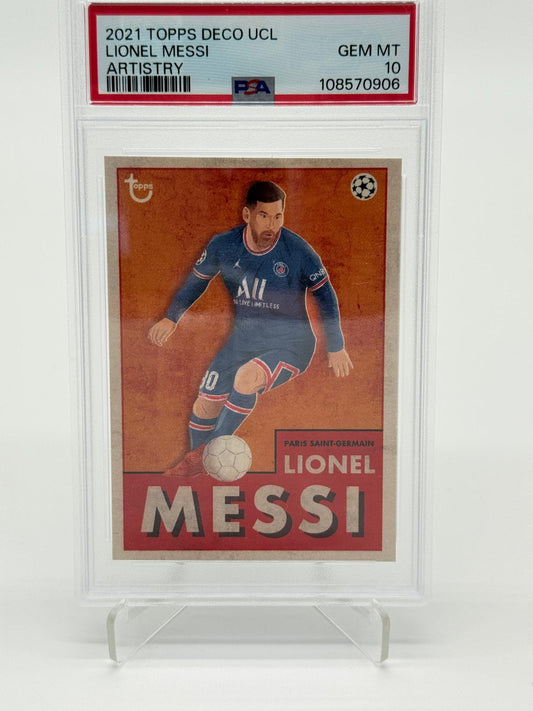 2021 Topps Deco UCL Lionel Messi Artistry PSA 10