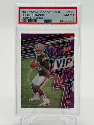 2025 Panini NSCC VIP Gold Shedeur Sanders Purple Sparkle 40/50 PSA 8