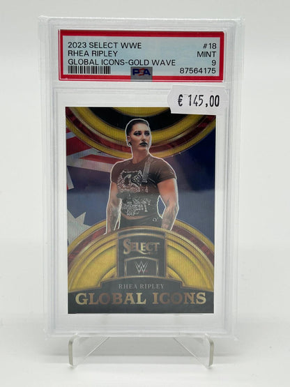 2023 Panini Select WWE Rhea Ripley Global Icons Gold Wave /10 PSA 9