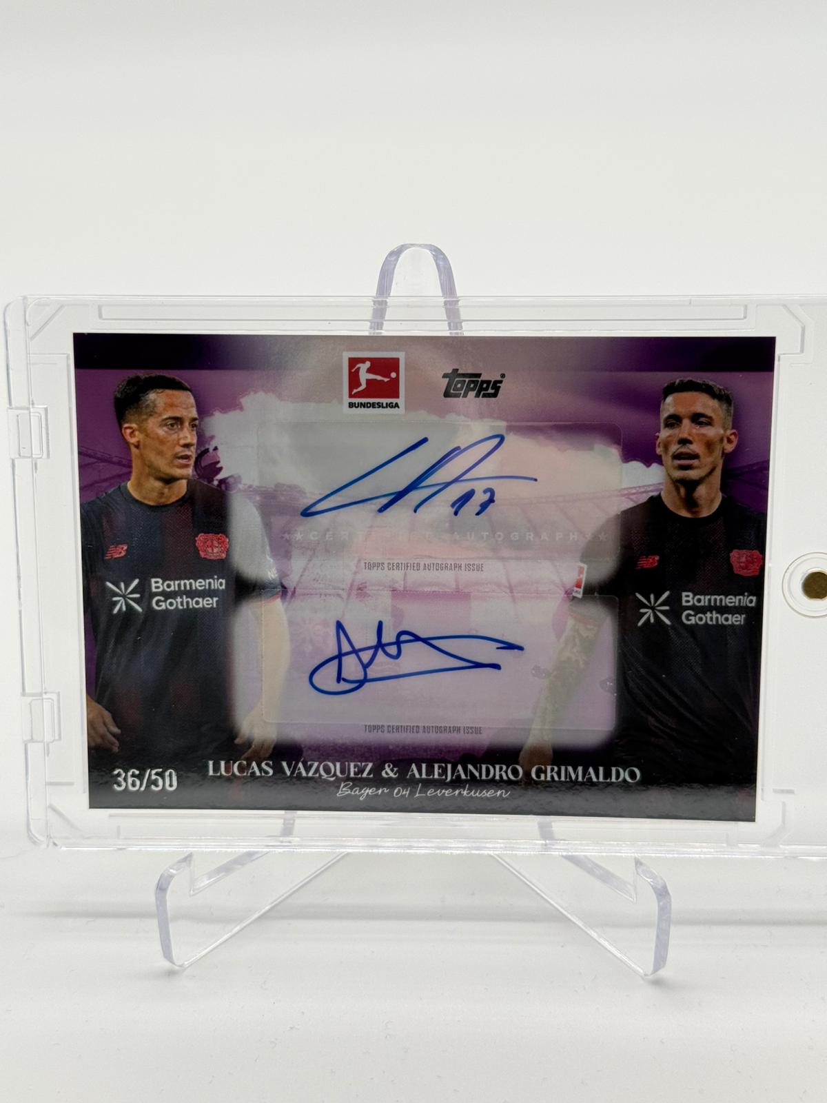 2026 Topps Bundesliga International Stars Lucas Vazquez/Alejandro Grimaldo Dual Auto 36/50