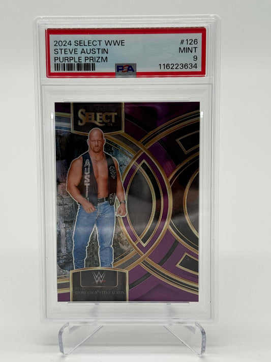 2024 Panini Select Steve Austin Purple Prizm 82/99 PSA 9