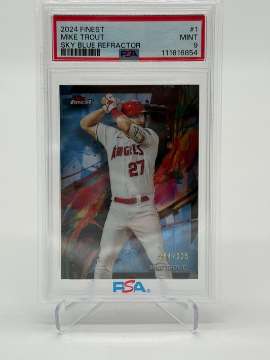 2024 Topps Finest Mike Trout Sky Blue Refractor 284/325 PSA 9
