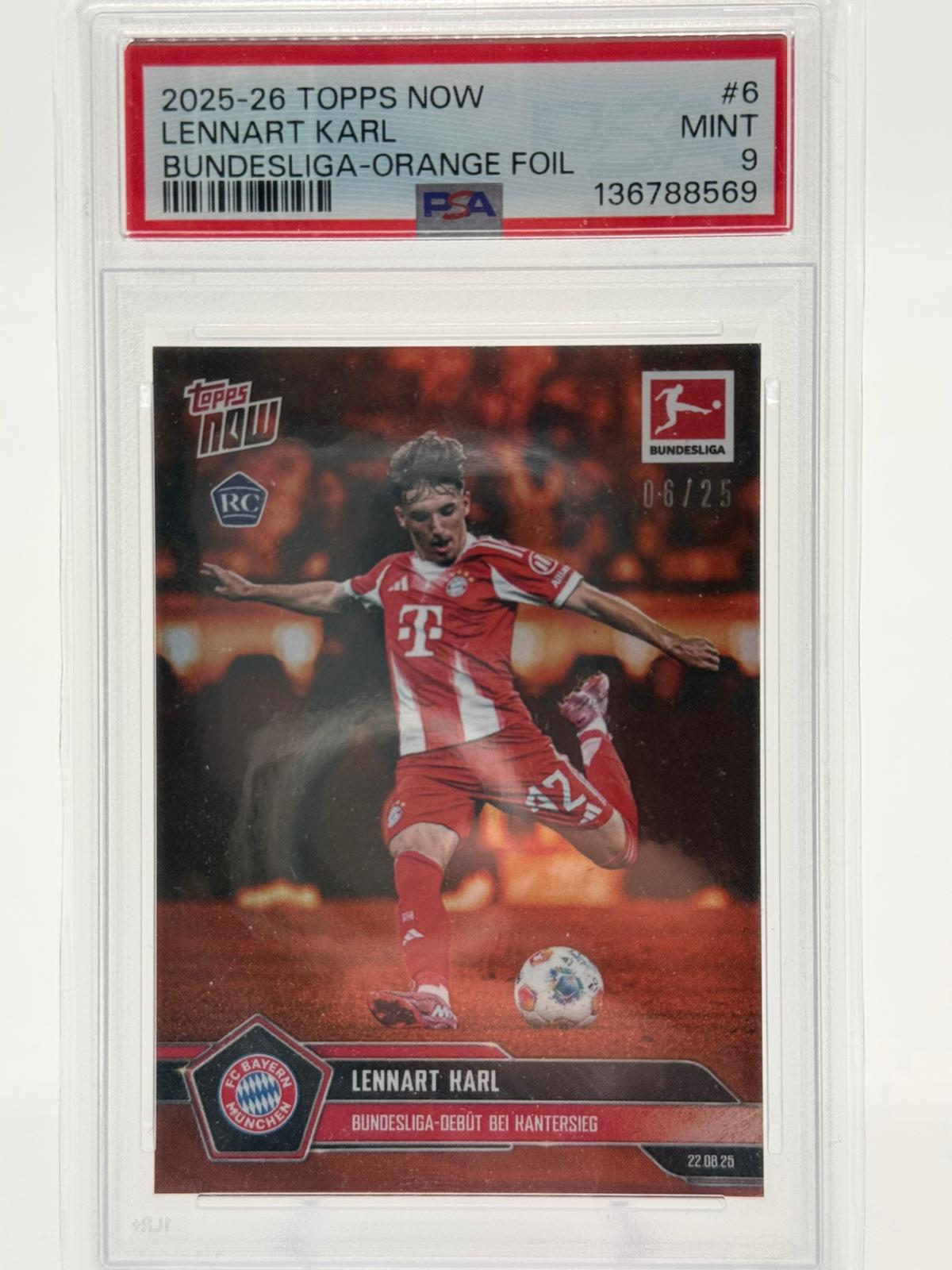 2025-26 Topps Now Bundesliga Lennart Karl 06/25 PSA 9