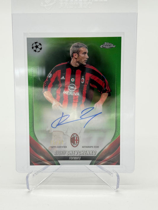 2023-24 Topps UCC Chrome Andriy Shevchenko Green Auto 75/99
