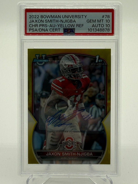 2022 Topps Bowman University Jaxon Smith-Njigba 40/75 PSA 10