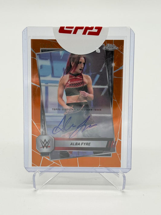 2025 Topps Chrome WWE Alba Fyre Base Variation Orange Refractor Auto 19/25