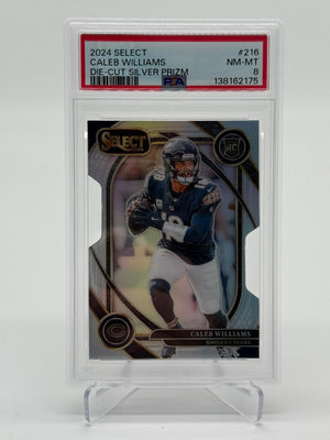 2024 Panini Select Football Caleb Williams Die-Cut Silver Prizm RC PSA 8 POP 1
