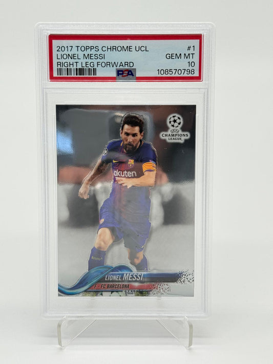 2017 Topps Chrome UCL Lionel Messi Right Leg Forward PSA 10